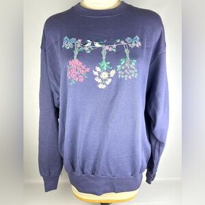 NOS Vintage 90s Y2K XL Sweatshirt Womens Purple, Textured Floral Birds, Granny